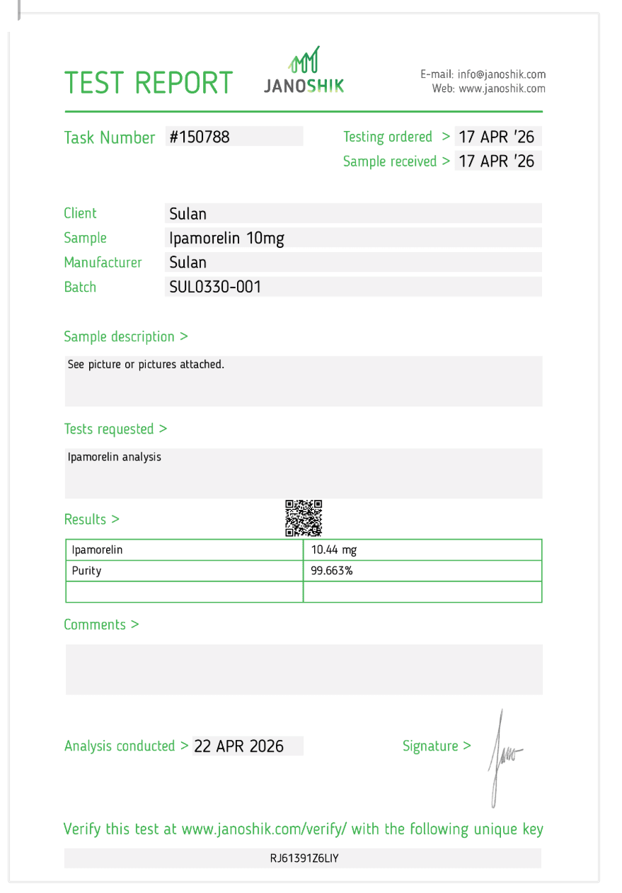 Certificate of Analysis for Ipamorelin 10mg