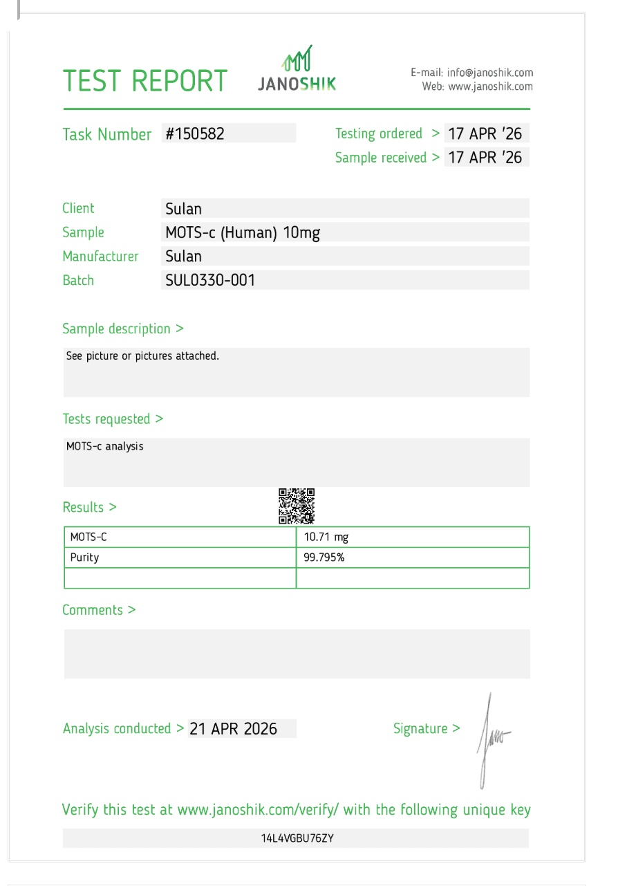 Certificate of Analysis for MOTS-c (Human) 10mg
